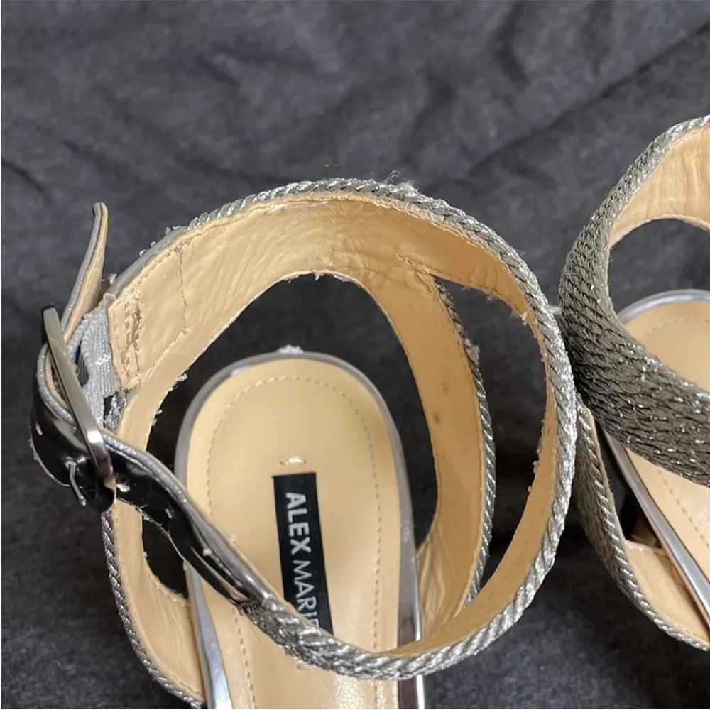✨ Stunning Alex Marie Silver Strappy Heels| Metallic Open Toe Sandals| Size: 8
